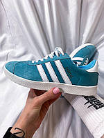 Кроссовки женские Adidas Gazelle Blue White Адидас Газель бирюзовые кеды низкие замша