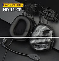 Активні тактичні навушники шумоподавлюючі Карбон Wosport 5.0 карбон з адаптером для шолома Fast та мікрофоном
