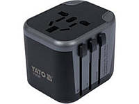 Розетка-адаптер со встроенным зарядным устройств110-240 В, до 8 А YATO YT-81301 з гніздом з USB і вилками