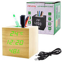 Мережевий годинник VST-878s-4 зелені (корпус жовтий), температура, вологість