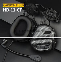 Активні тактичні навушники шумоподавлюючі Карбон Wosport 5.0 з адаптером для шолома Fast та мікрофоном