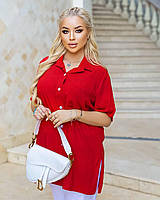 Женская легкая летняя блузка рубашка короткий рукав с принтом размер 50 - 60 разные цвета червоний
