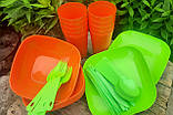 Набір пластиковий для пікніка на 10 персон ( тарілки, склянки, ложки, виделки — 60 предметів), фото 3