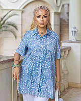 Женская легкая летняя блузка рубашка короткий рукав с принтом размер 50 - 60 разные цвета сірий меланж