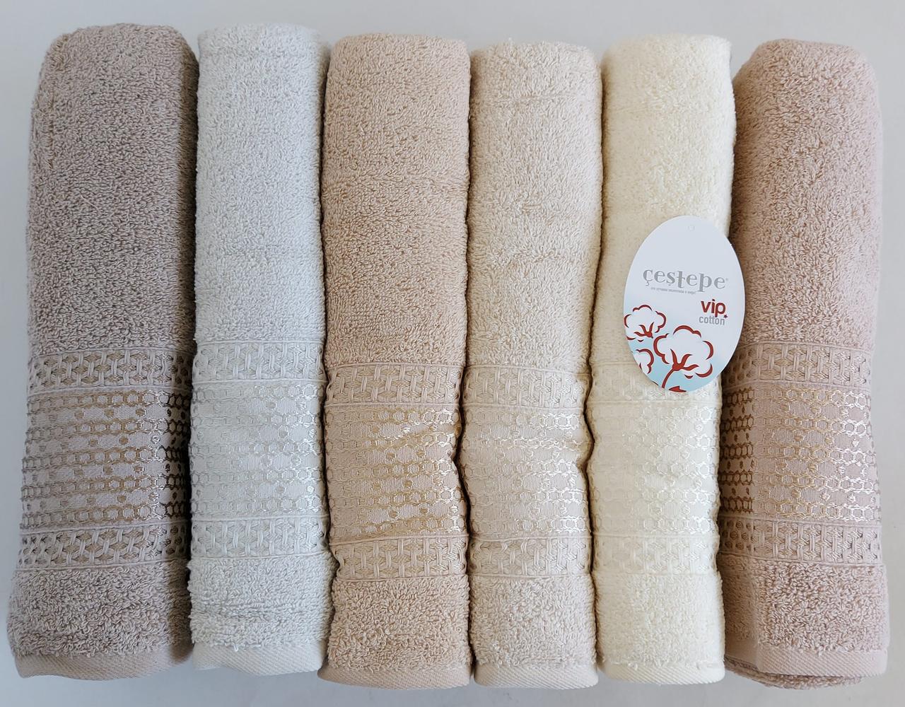 Рушники банні махрові «VIP Cotton Vitali» бежевого кольору (6 шт)