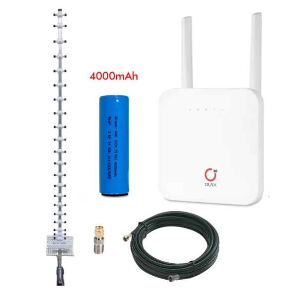 Комплект 4g LTE роутер OLAX AX6 PRO з АКБ 4000 мАг + антена стріла + 10 м кабелю + перехідник