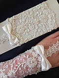 Весільні рукавички з бантиком "15-124-3" (білі), фото 3