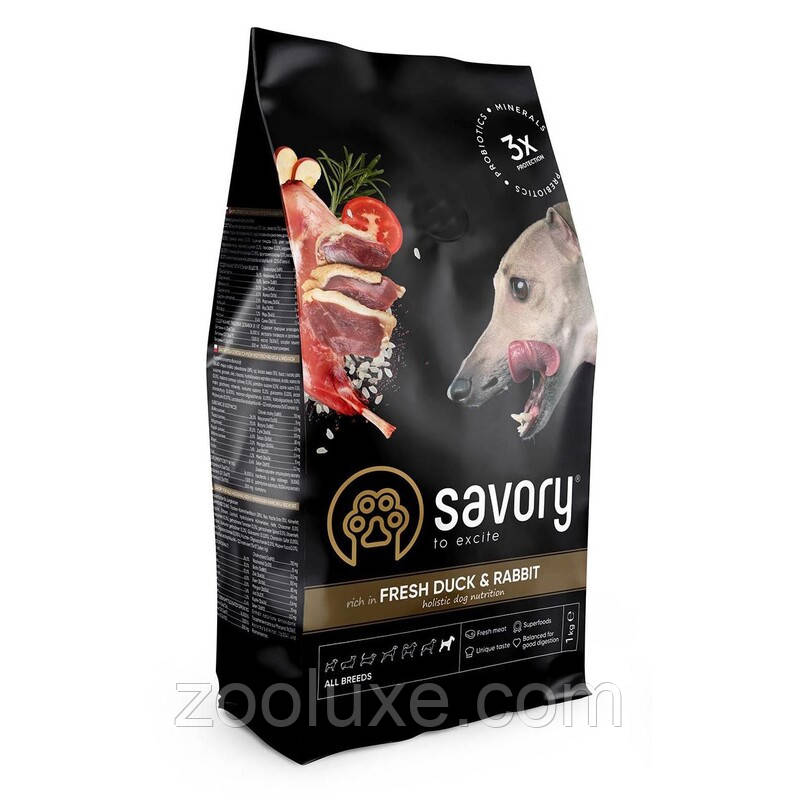 Savory All Breds Fresh Duck & Rabbit 12 кг корм для собак Сейворі Олл Бридс Качка та Ягня