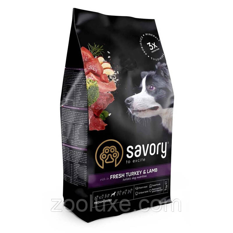 Savory Medium Breed Fresh Turkey & Lamb 12 кг корм для собак Сейворі Медіум Брид Індичка та Ягня