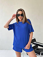 Костюм женский повседневный шорты и футболка синего/электрик цвета рубчик размер 42-44, 46-48 M-L
