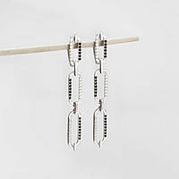 Серебряные серьги цепочка с черными-белыми вставками