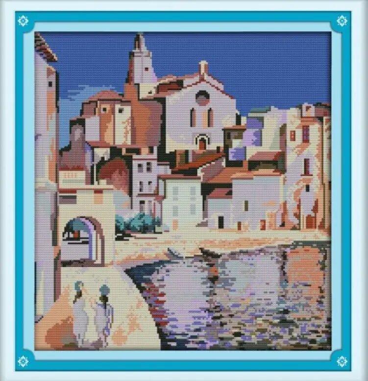 Набір для вишивання за нанесеною на канву схемою "Port of Algiers". AIDA 14CT printed 40*41 см, фото 1