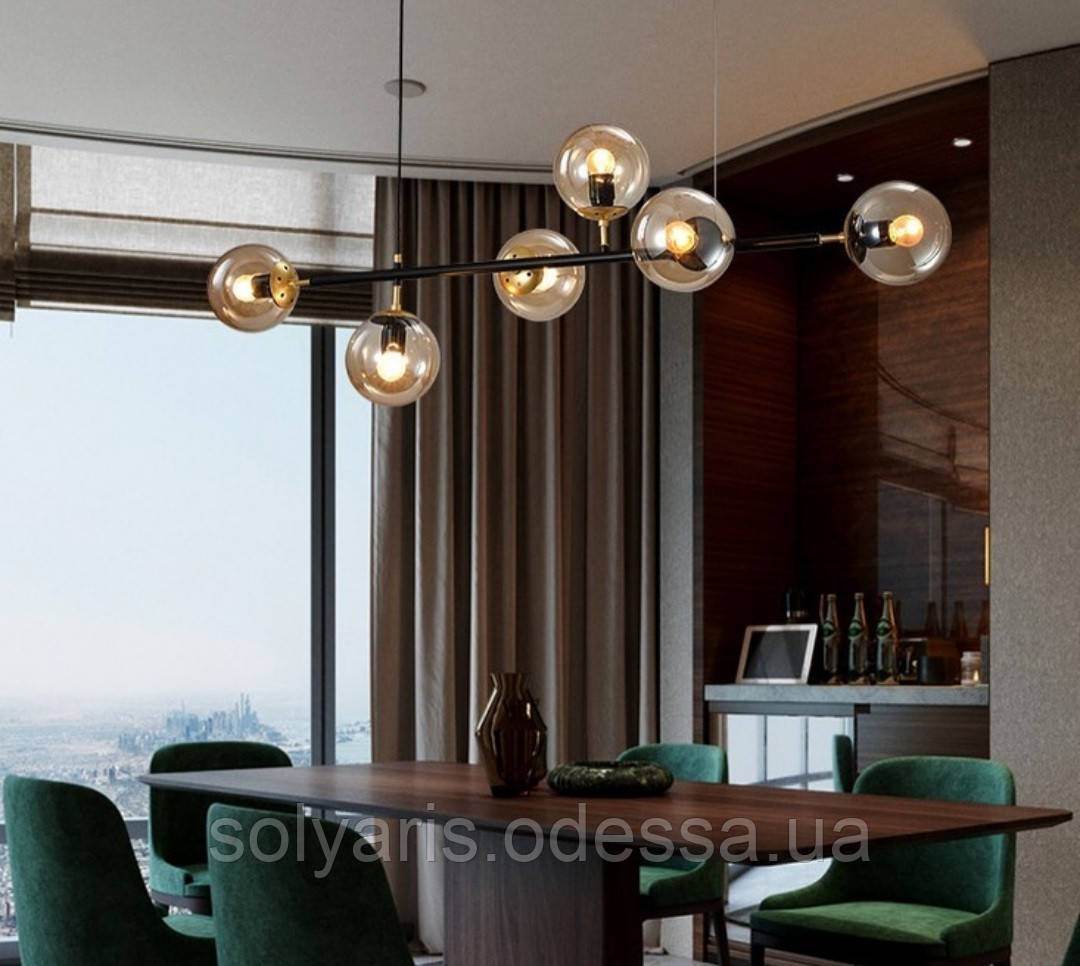 Люстра 918LP265-6 BK+BR плафон медовий, фото 1