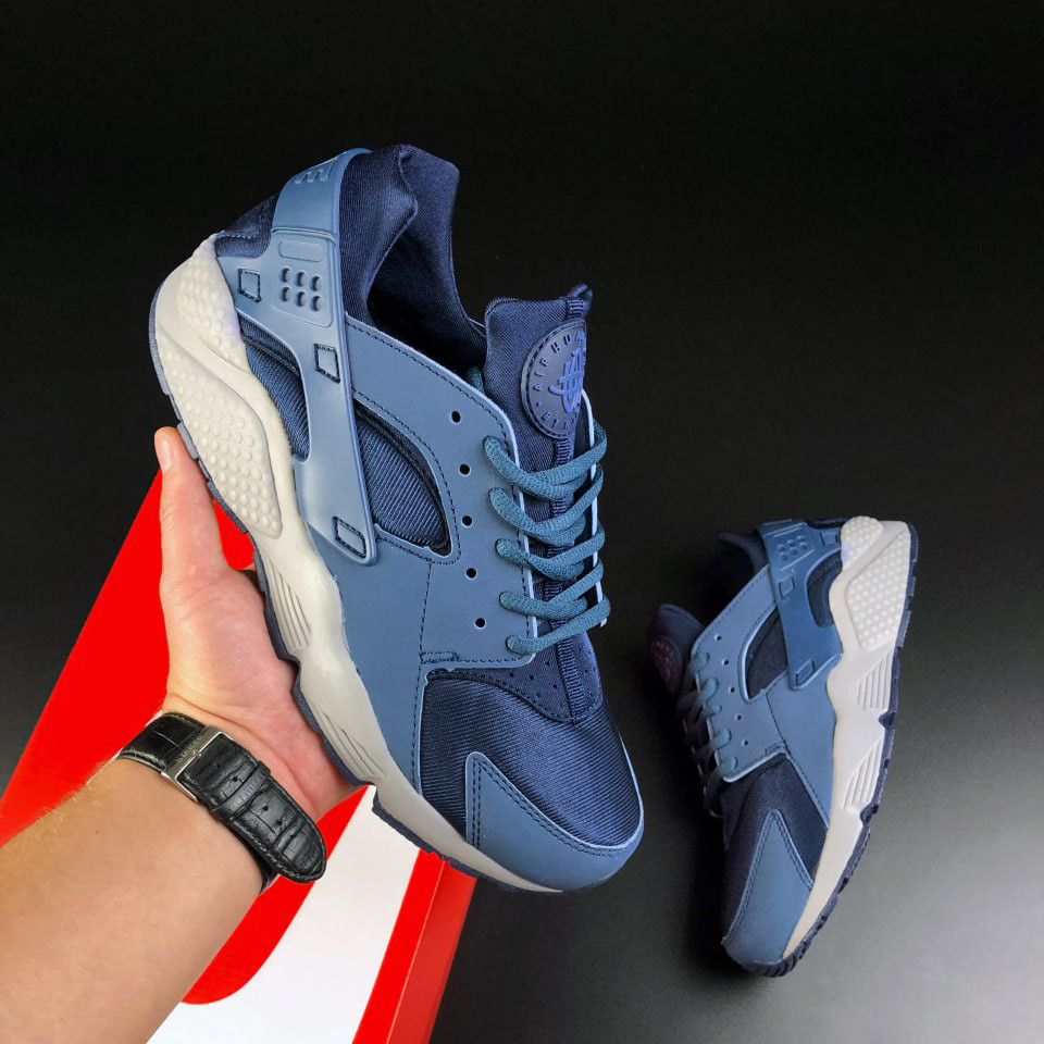 Чоловічі кросівки Nike Huarache замшеві текстильні повсякденні бігові темно-сині бежеві