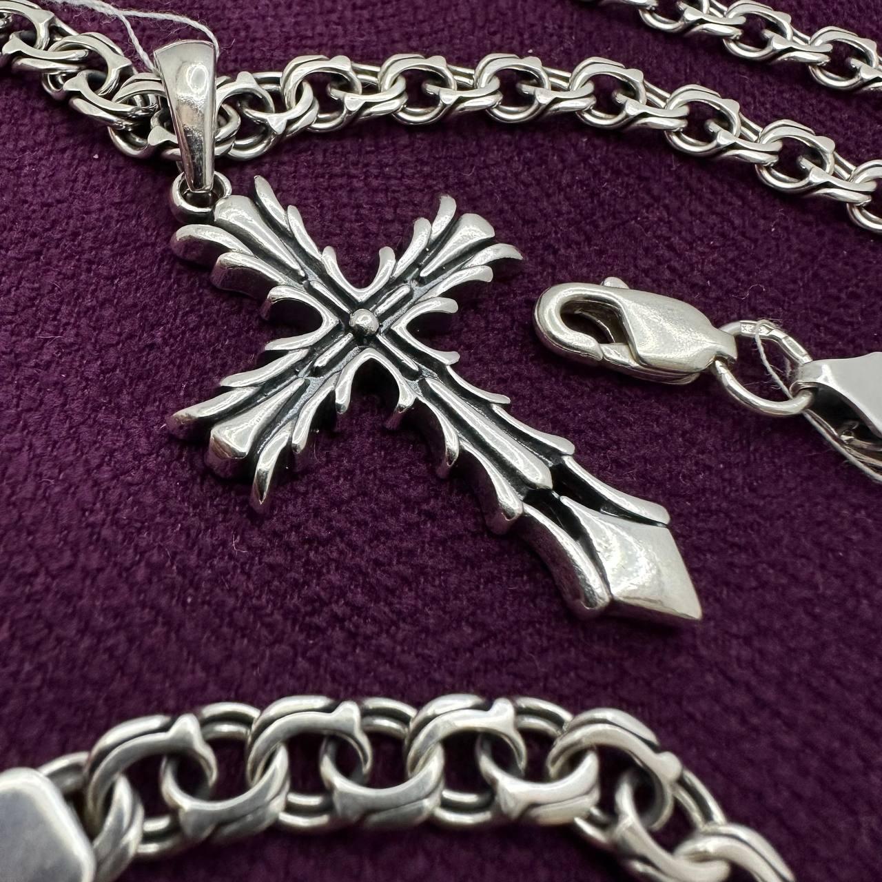 Оригінальний срібний комплект хрест з ланцюжком срібло 925 проби