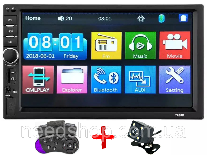 Aвтомагнітола универсальна 7018B з великим екраном Windows 2 Din Магнитола + Камера