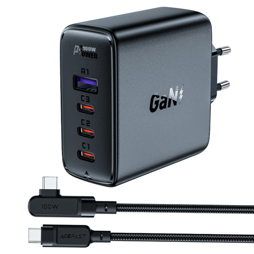 Мережевий зарядний пристрій ACEFAST A37 PD100W (3 TYPE-C / USB/ 5A) + Type-C-Type-C, Black