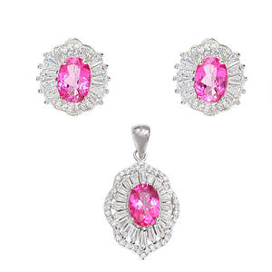 Комплект срібний рожевий топаз сережки та кулон
