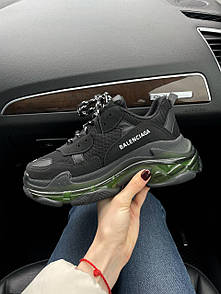 Кросівки жіночі чорні Balenciaga Triple S Clear Sole Black Green (11137)