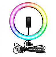 Кольцевая светодиодная лампа RGB LED RING MJ26 26 см с держателем телефона для блоггеров