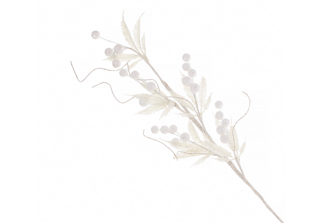 Декоративна гілка з листям та ягодами 55см, колір - білий гліттер. - 12 шт УПАКОВКА ТОВАР ВІД ВИРОБНИКА