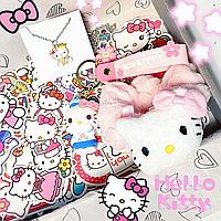 Подарунковий набір 4в1 аніме Хеллоу Кітті (Hello Kitty): гумка для волосся, підвіска, брелок, стикери / FS-2076