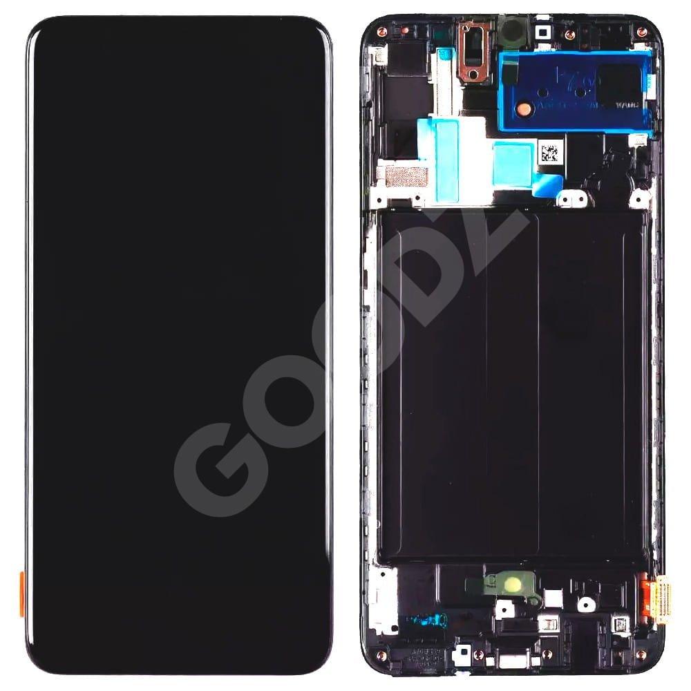 Дисплей для Samsung A705F DS Galaxy A70 (2019) з тачскрином і рамкою у збірі, колір чорний, OLED smal