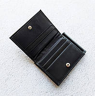 Чорний чоловічий затискач для купюр з монетницею і дод. візитницею з еко-шкіри, маленький чорний гаманець з затиском