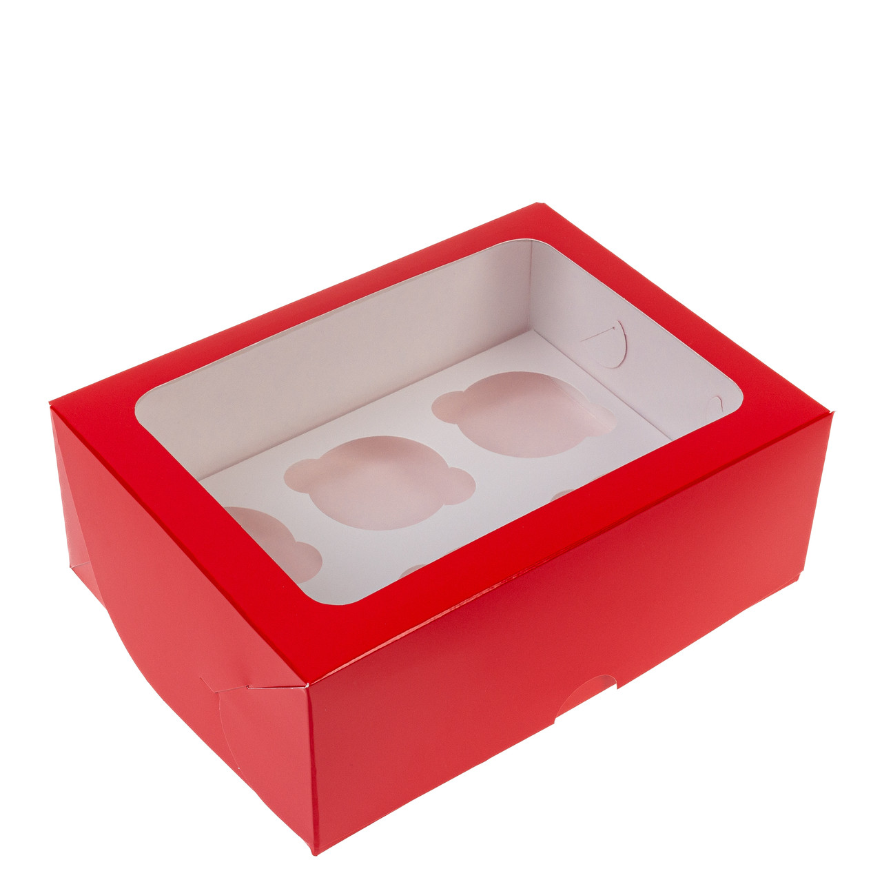 Коробка 240х180х90 (на 6 капкейків) з вікном, червона, фото 1