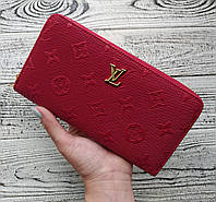 Стильный женский кошелек Louis Vuitton темно красного цвета, в коробке