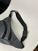 Бананка шкірозамінник чоловіча світло сіра. Молодіжна бананка повсякденна. Сумка через плече сіра, фото 2