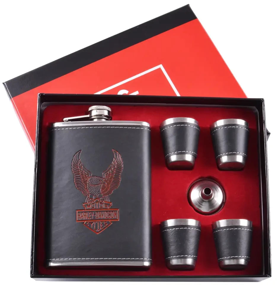 Подарунковий набір 6в1 з флягою 256мл, чарками, лійкою, "Harley Davidson", фото 1