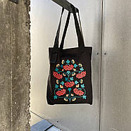 Еко сумка чорна з оригінальним принтом "Калина як символ любові" / еко шопер з українською символікою, фото 3