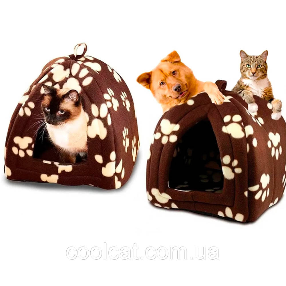 Домик для собак и кошек Pet Hut White, 35х35х40см, Коричневый / Кошачий мягкий домик / Домашняя лежанка для животны - фото 4 - id-p1881037962