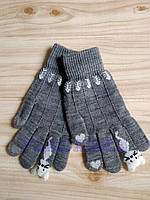 Теплые сенсорные зимние перчатки для ребенка Кот, цвет серый