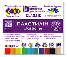 Пластилін CLASSIC 10 кольорів 200г KIDS Line ZB.6232