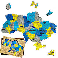 Очень Большой Фигурный Деревянный Пазл Woods Story Карта Украины Желто-Синяя XXL