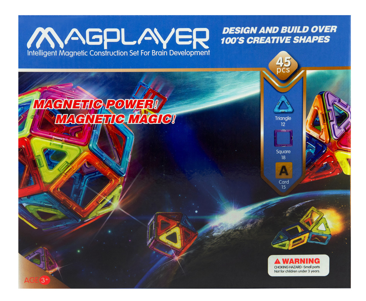 Магнітний конструктор MagPlayer MPA-45 набір 45 деталей для дітей від 3-х років