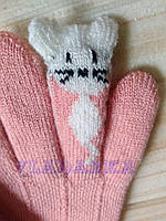 Теплые детские сенсорные зимние перчатки Кот, цвет розовый