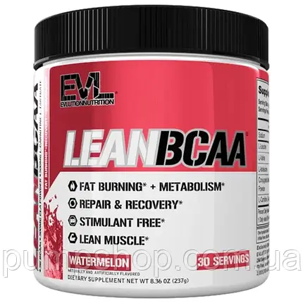 (уцінка термін по 5.24) Бцаа+жироспалювач Evlution Nutrition LeanBCAA 237 г 30 порц. (смак кавун), фото 1