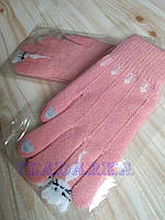 Теплые сенсорные зимние перчатки для ребенка Кот, цвет розовый