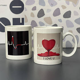 Чашка - хамелеон "Кардіограма кохання", Кружка керамическая хамелеон "Кардиограмма любви"