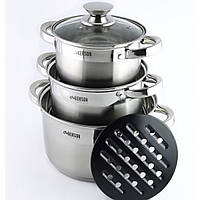 Набір Benson 3 каструлі з нержавіючої сталі. Об'єм: 4.0 л, 5.1 л, 6.5 л