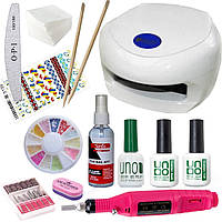 Стартовий набір для манікюру з лампою 18 Вт, фрезером 9 Вт та лаками, "Все включено"