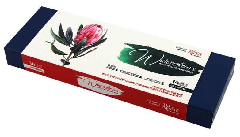Акв фарби Rosa Gallery набір 14кол. в кюветах Ботаніка, метал. уп. 340202, фото 1