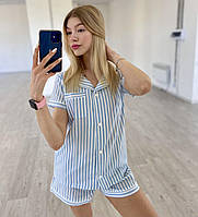 Женская пижама BO.Brand рубашка и шорты S-M Голубая полоска