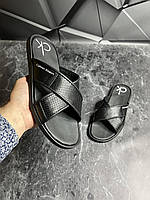 Шлепанцы летние мужские Calvin Klein повседневные кожаные шлепки Ск-чор лиц ч 48 (33см) GL-55