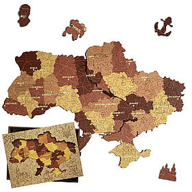 Середній Фігурний Дерев'яний Пазл Woods Story Карта України Капучіно L