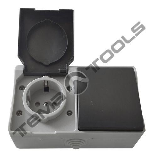 Розетка одномісна із заземленням + вимикач одноклавішний IP54 SURFACE накладна відкритого встановлення