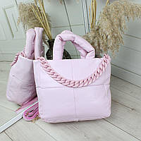 Стильная маленькая женская сумка шоппер с цепью Розовая